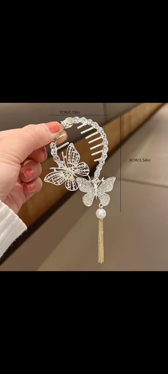 1Pc Ladies Rhinestone Pearl Tassel Angel Wings Butterfly Hair Pin